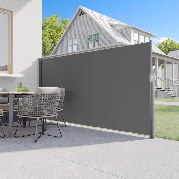 AECOJOY 138"x 63" Outdoor Retractable Side Awning, Folding Privacy Screen Waterproof Patio Awning, 180g Premium Polyester Fabric Room Divider for Patio, Garden and Terrace, Grey