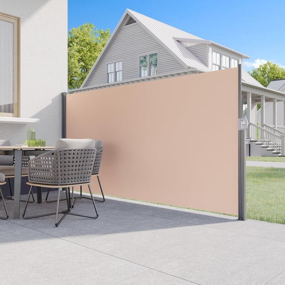 AECOJOY 138"x 71" Outdoor Retractable Side Awning, Folding Privacy Screen Waterproof Patio Awning, 180g Premium Polyester Fabric Room Divider for Patio, Garden and Terrace, Beige