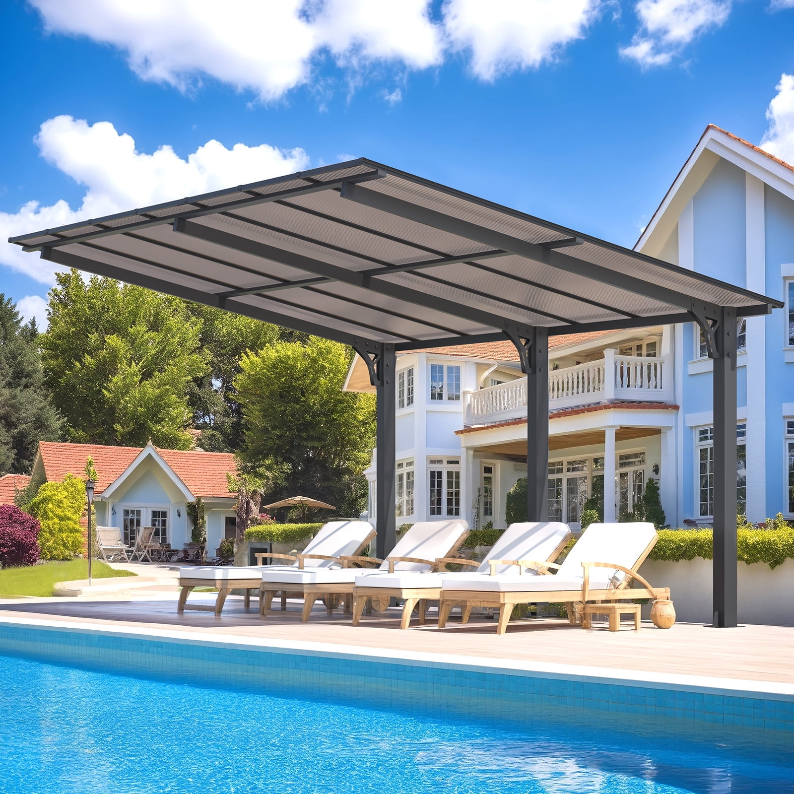 AECOJOY 14' x 10' Gazebo, Outdoor Wall Mounted Hardtop Gazebo & Pergola ...