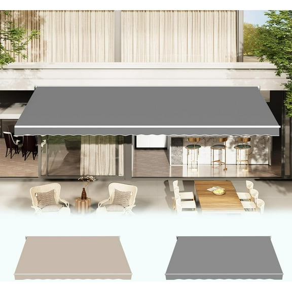 AECOJOY 14x10 FT Retractable Awning Replacement Canopy, 280g Polyester Sunshade Cover with Valance for Patio, Yard, Deck, Balcony, Grey