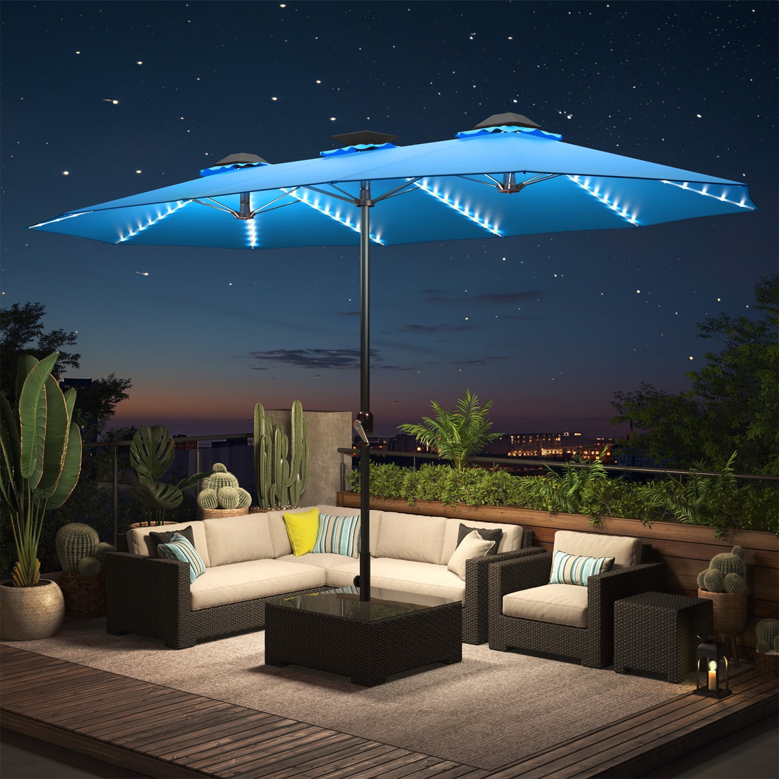 LED Lighted Umbrella 9ft Solar Patio Umbrella With LED Lights - UPF50+ UV Protection, Crank & Tilt For Outdoor Pool & Garden Patio Umbrella With Solar Lights LED Lighted Umbrella 9ft Solar Patio Umbrella With LED Lights - UPF50+ UV Protection, Crank & Tilt For Outdoor Pool & Garden Patio Umbrella With Solar Lights