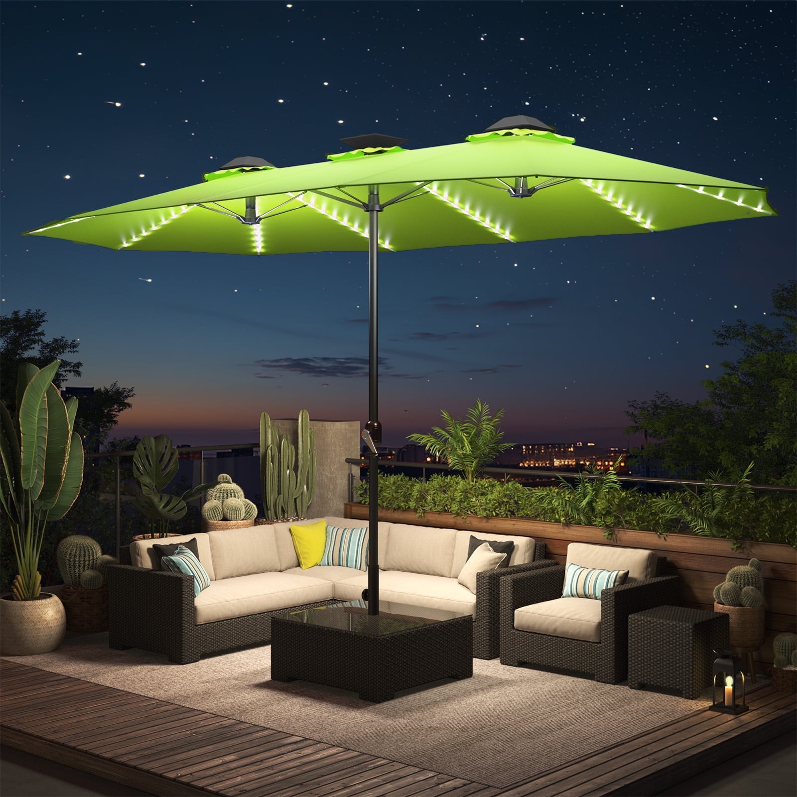 AECOJOY 15ft Patio Umbrella with Solar Lights,Outdoor Large Double ...