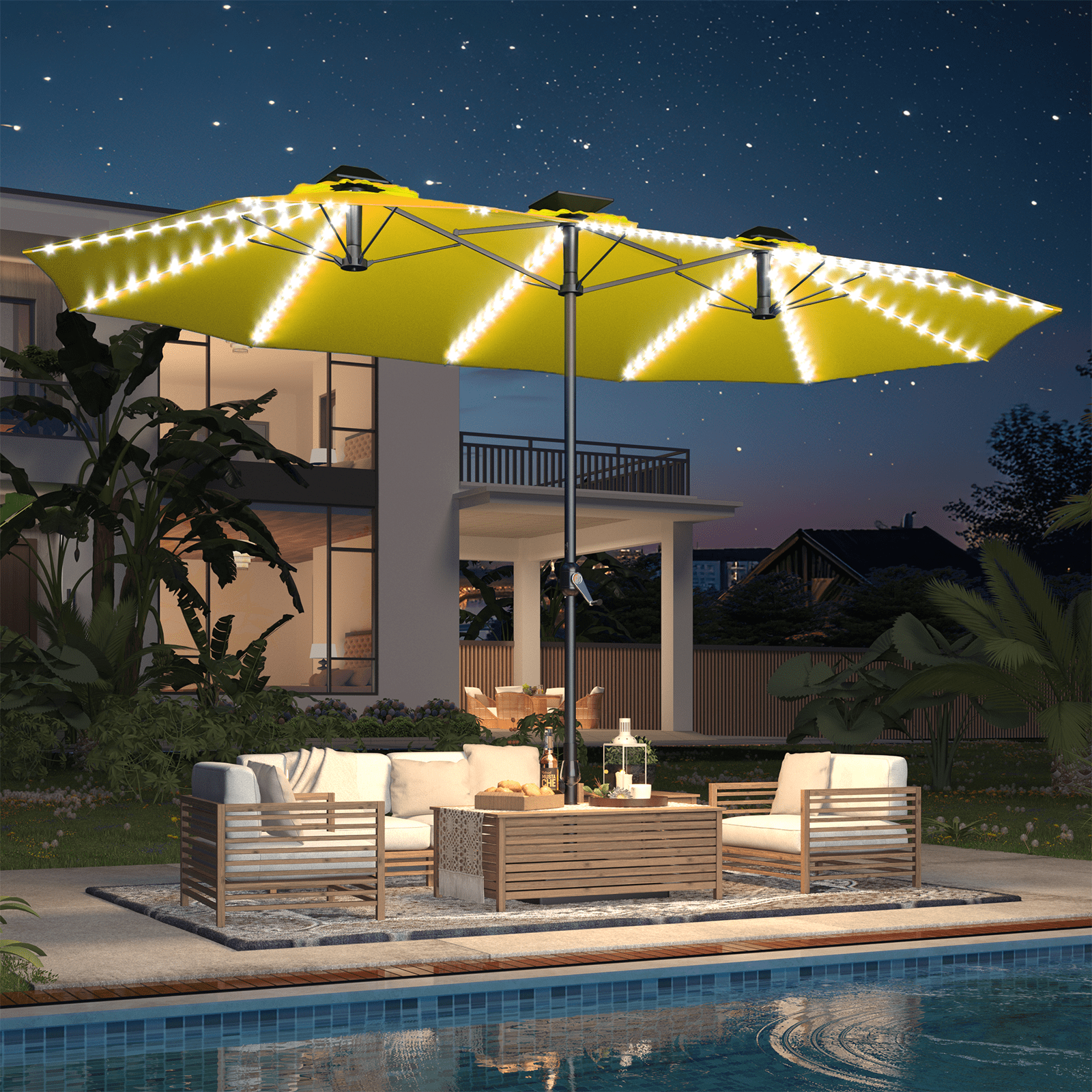 AECOJOY 15ft Patio Umbrella with Solar Lights,Outdoor Large Double ...