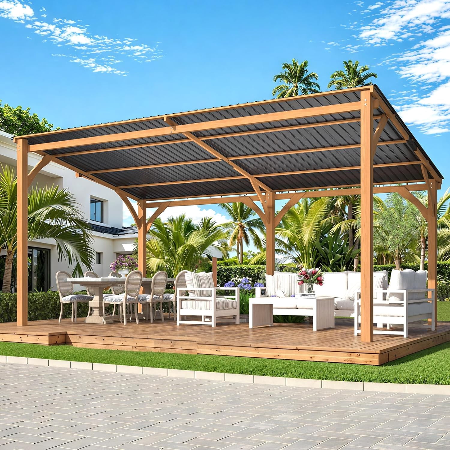 AECOJOY 16' x 10' Wood Gazebo, Outdoor Heavy Duty Wooden Pergola on ...