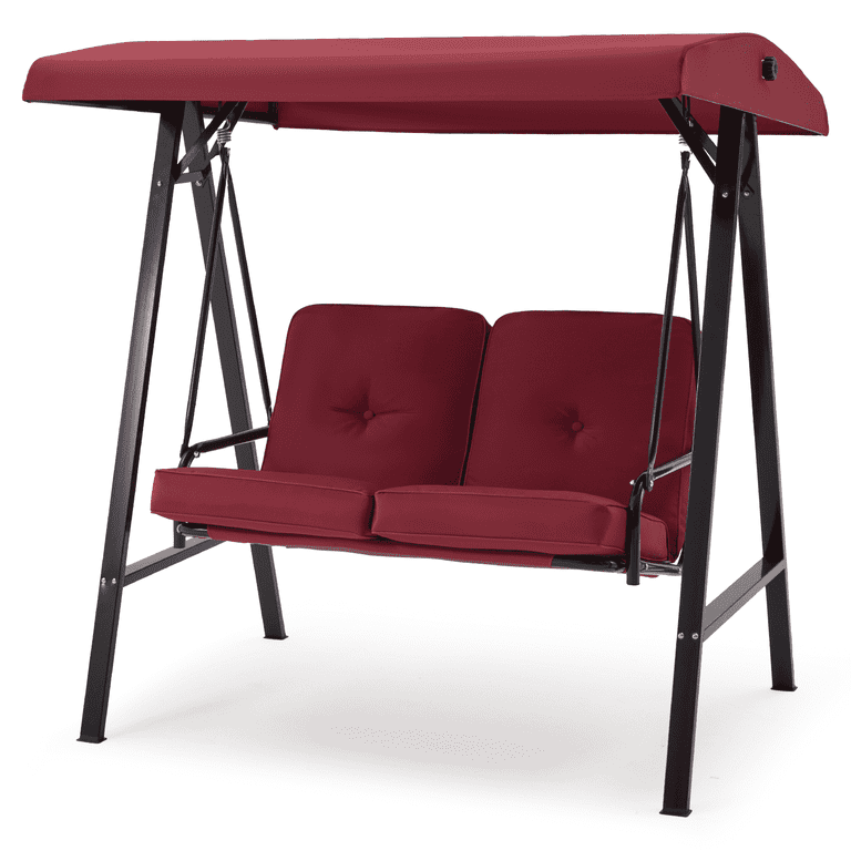 Aecojoy 2 Persons Outdoor Patio Canopy Steel Porch Swing Chair Red