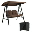 thumbnail image 1 of AECOJOY 2 Persons Outdoor Patio Canopy Steel Porch Swing Chair with Cover, Brown, 1 of 9