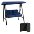 thumbnail image 1 of AECOJOY 2 Persons Outdoor Patio Canopy Steel Porch Swing Chair with Cover, Dark Blue, 1 of 9
