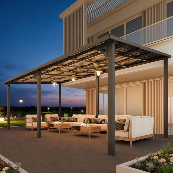 AECOJOY 20' x 10' Hardtop Patio Gazebo Wall Mounted, Heavy Duty Outdoor Pergola on Clearance with Galvanized Steel Roof, Waterproof Metal Grill Gazebo for Backyard