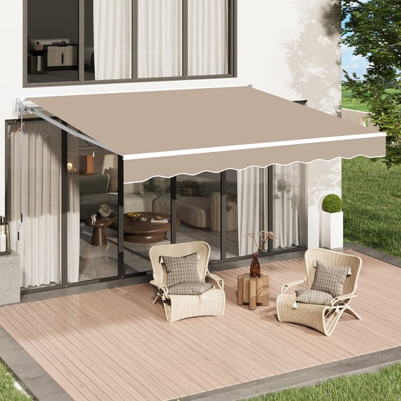 AECOJOY 20' x 10' Manual Retractable Patio Awning,Outdoor Awning Retractable Sunshade Shelter-Beige