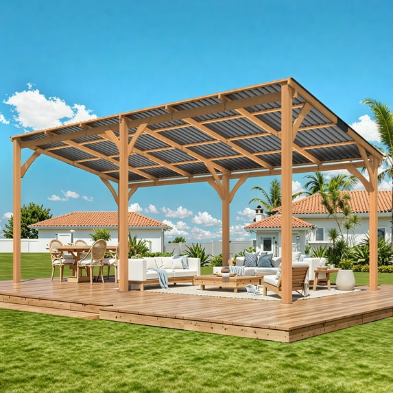 AECOJOY 20' x 10' Wood Gazebo, Outdoor Heavy Duty Wooden Pergola on Clearance, Patio Lean to Hardtop Awnings