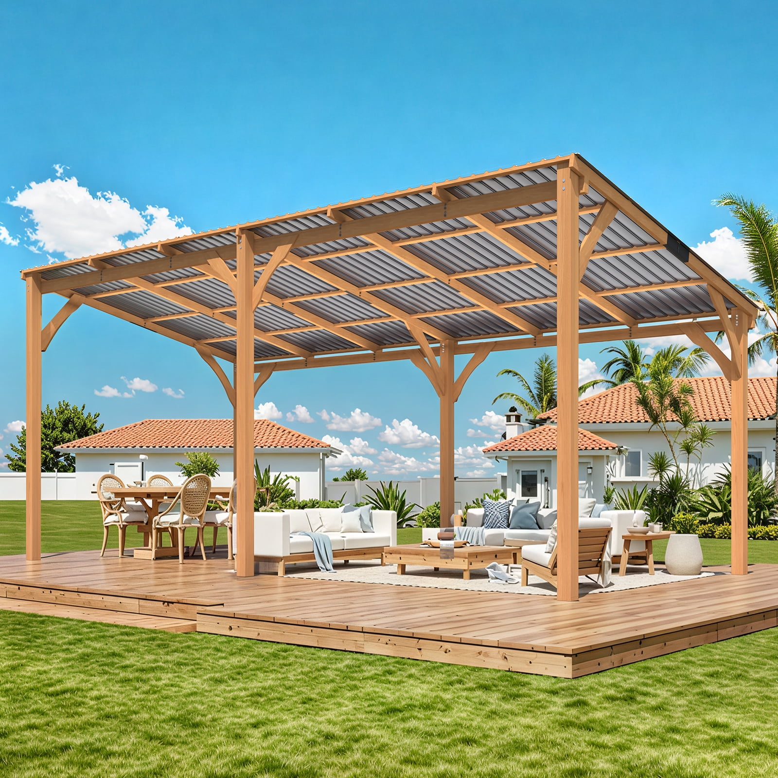 AECOJOY 20' x 10' Wood Gazebo, Outdoor Heavy Duty Wooden Pergola