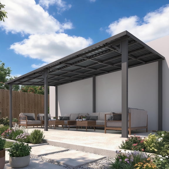 AECOJOY 20'x10' Hardtop Patio Gazebo Wall Mounted, Heavy Duty Outdoor Pergola on Clearance with Galvanized Steel Roof, Waterproof Metal Grill Gazebo for Backyard