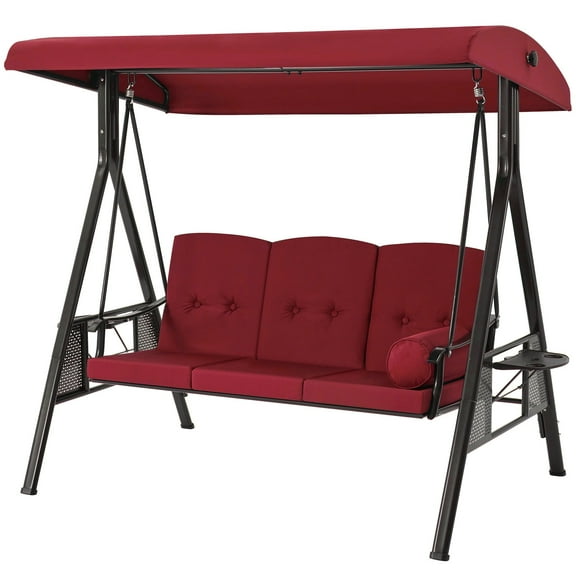 AECOJOY 3 Persons Outdoor Patio Canopy Steel Porch Swing Chair-Red, Porch Swing
