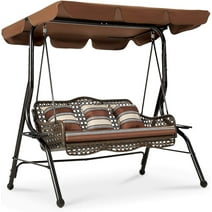 AECOJOY 3 Persons Outdoor Patio Swing Chair with Cushions and Pillows-Brown, Porch Swing