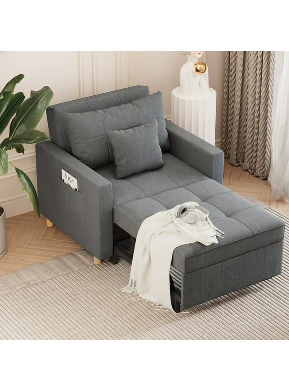 AECOJOY 3-in-1 Convertible Chair Bed Sleeper & Futon Sofa Bed Chair for Living Room & Bedroom-Dark Gray