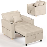 AECOJOY Sofa Bed, 38 Extra-Wide 3-in-1 Convertible Pull-Out Single Sofa with Adjustable Backrest and Cup Holder, Beige
