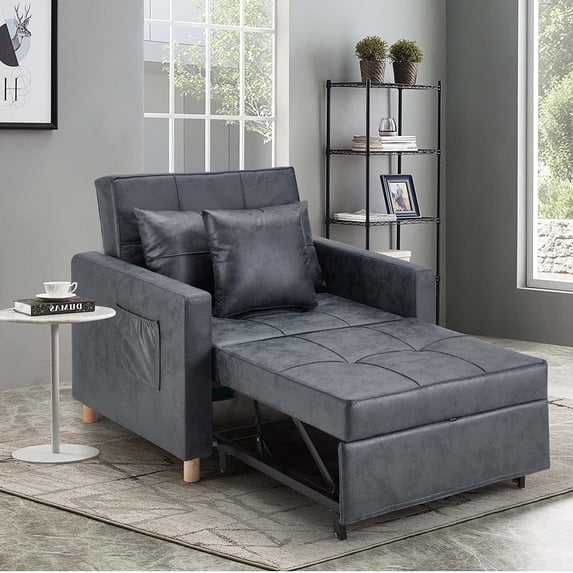 AECOJOY 3-in-1 Convertible Chair Bed Sleeper & Futon Sofa Bed Chair with Adjustable Backrest and 2 Pillows-Bronze Dark Grey