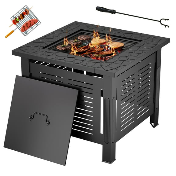 AECOJOY 30" Outdoor Fire Pit Table 3 in 1 Fire Pits for Outside with Removable Lid & Waterproof Cover and Tables