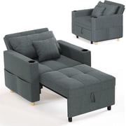 AECOJOY Sofa Bed, 38 Extra-Wide 3-in-1 Convertible Pull-Out Single Sofa with Adjustable Backrest and Cup Holder, Dark Grey