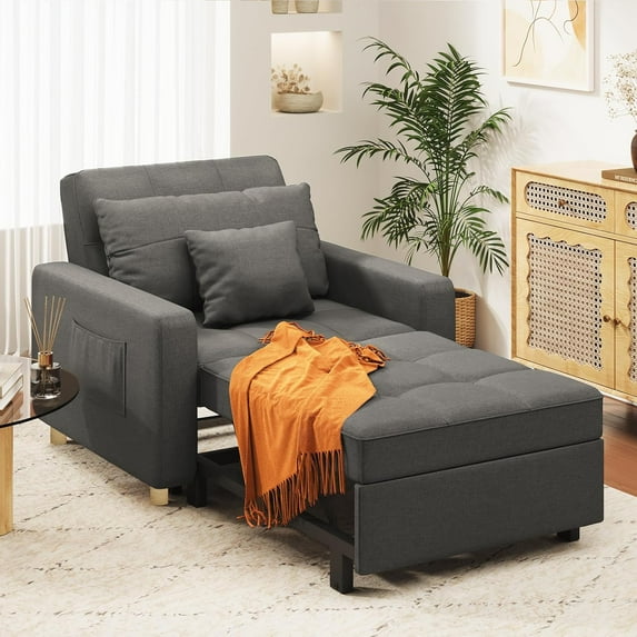 AECOJOY 36" 3-in-1 Convertible Chair Bed Sleeper & Futon Sofa Bed Chair with Adjustable Backrest and 2 Pillows-Modern Gray
