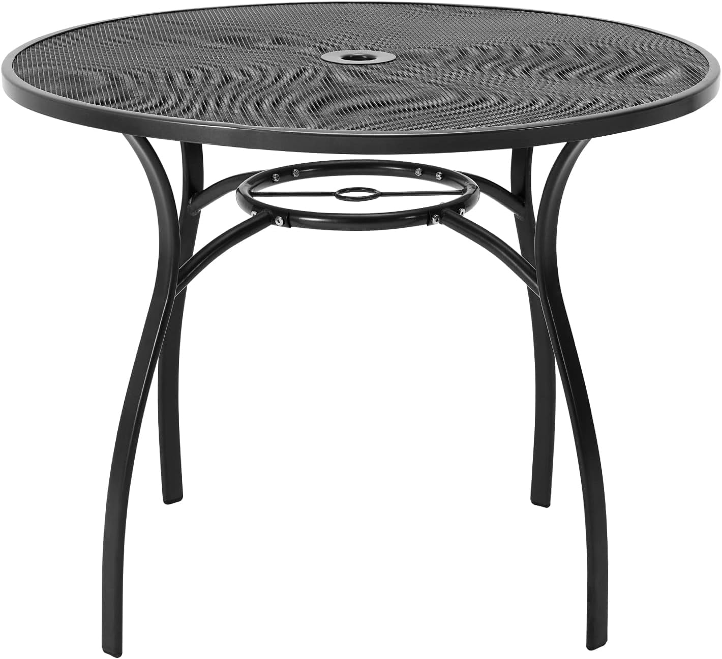 AECOJOY 37" Round Outdoor Dining Table, Metal Patio Table with Umbrella