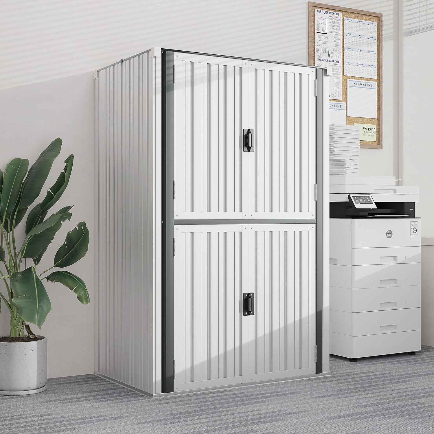 White 70" Tall Plastic Outdoor Storage Locker with Shelves