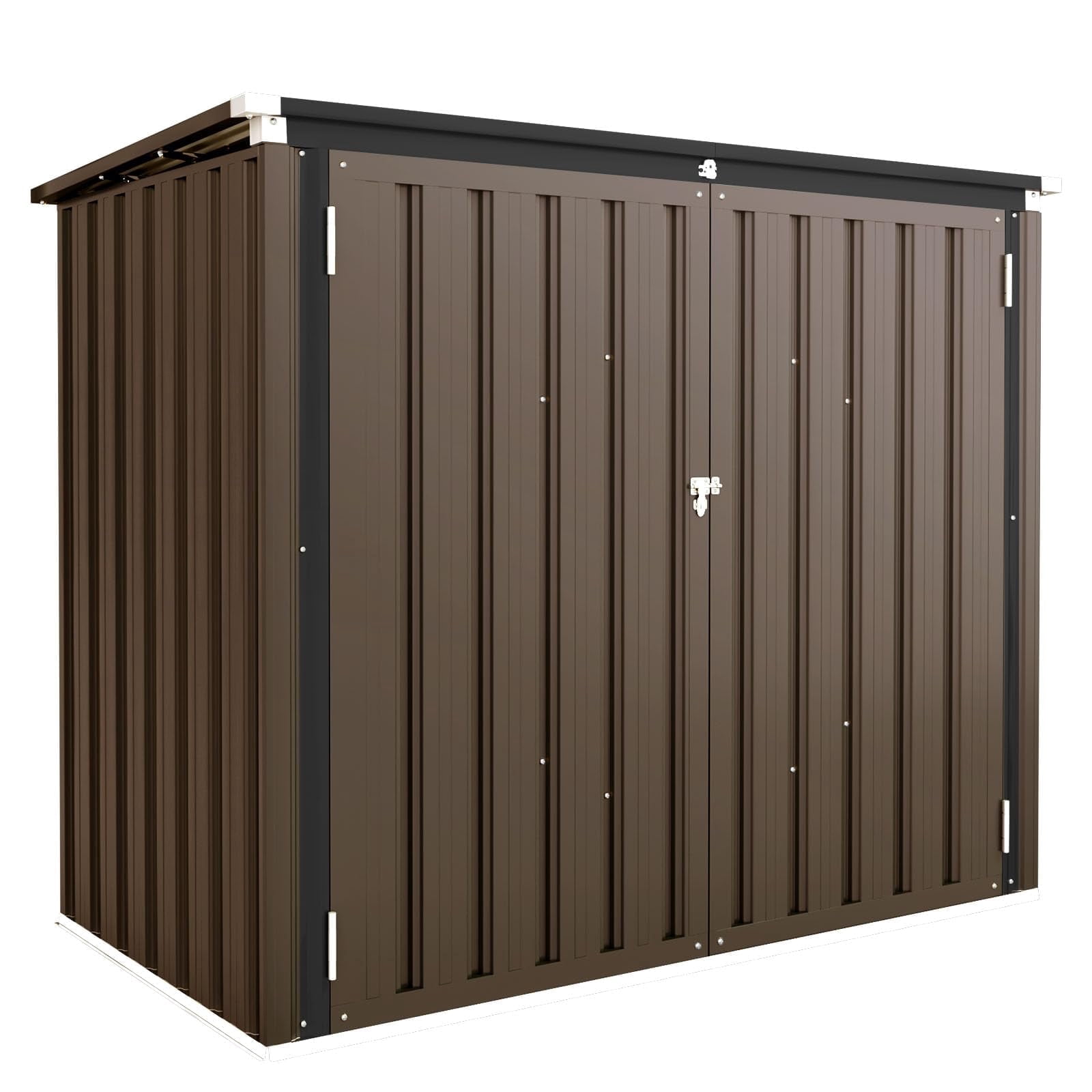 AECOJOY 46 Cu ft. Outdoor Horizontal Storage Shed Wastebasket Enclosure Container Metal Garbarge Shed in Brown