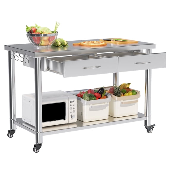 AECOJOY 48"x24" Stainless Steel Work Table with Drawers,Prep Table for Commercial Kitchen Worktables & Workstations