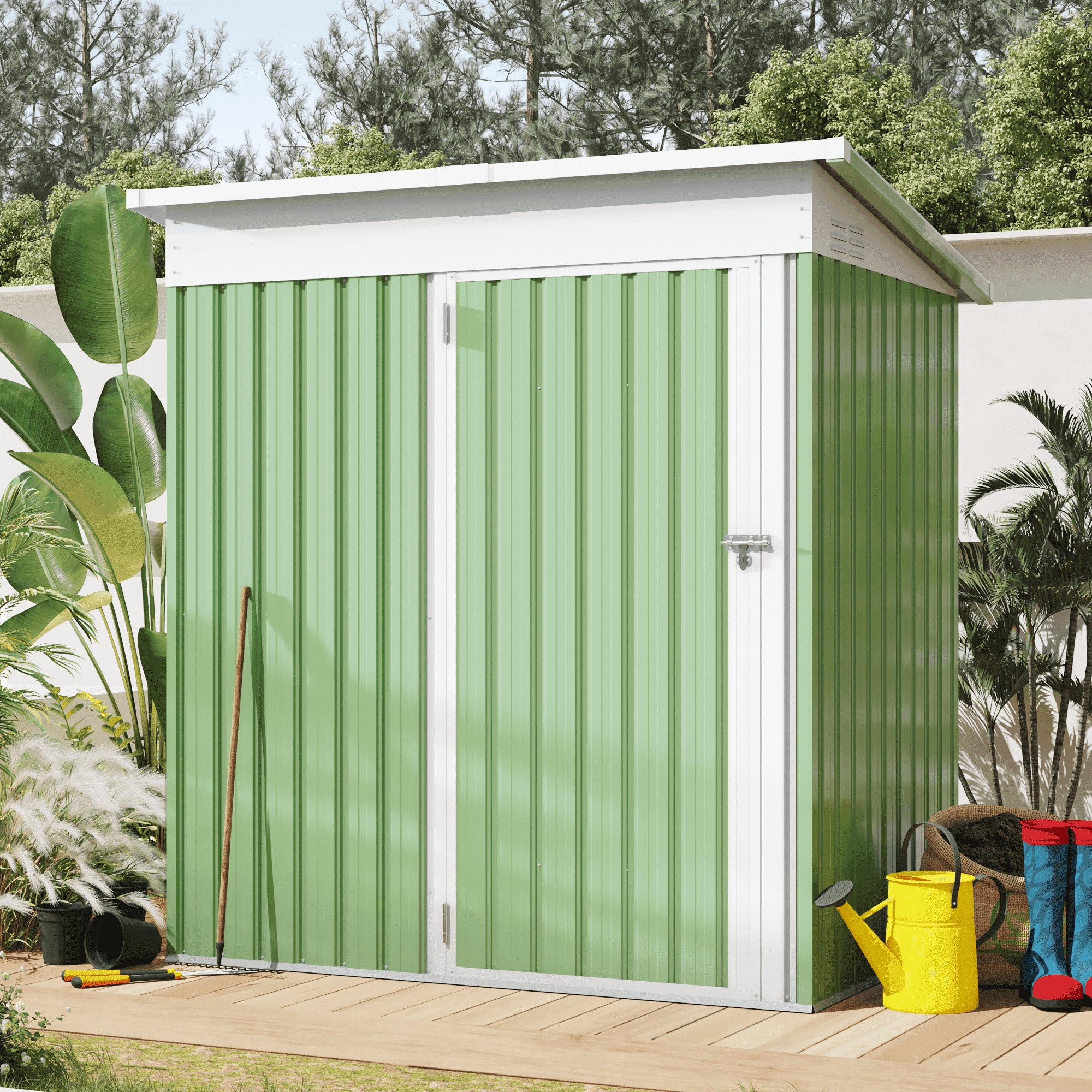 Green 5' x 3' Metal Outdoor Storage Shed with Lockable Door