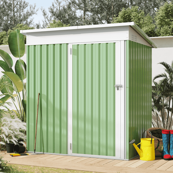 AECOJOY 5' x 3' Outdoor Metal Storage Shed with Lockable Door for Backyard in Green