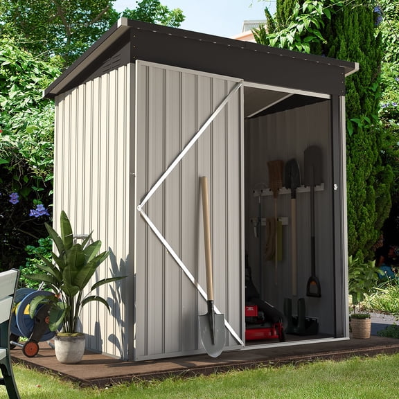 AECOJOY 5' x 3' Outdoor Metal Storage Shed with Lockable Door for Backyard in White