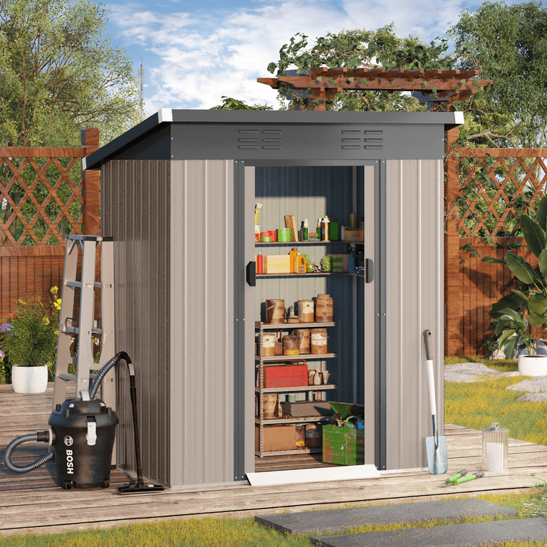 AECOJOY 5x3ft Outdoor Metal Storage Shed with Sliding Door