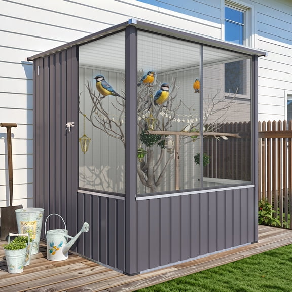 AECOJOY 5 x 5 ft Outdoor Metal Storage Shed with Lockable Door and Ventilated Mesh for Backyard & Patio Use in Dark Grey