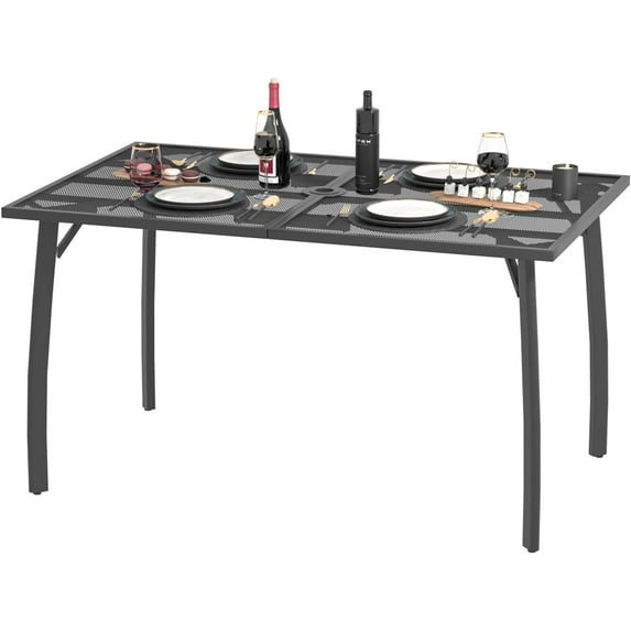 AECOJOY 51"x31" Rectangular Outdoor Dining Table, Metal Patio Table with Umbrella Hole-Black