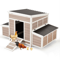 AECOJOY 56" Large Chicken Coop with 6 Nesting Boxes Outdoor Hen Chicken House w/Ramps, Removable Tray for 6 Chickens, Brown