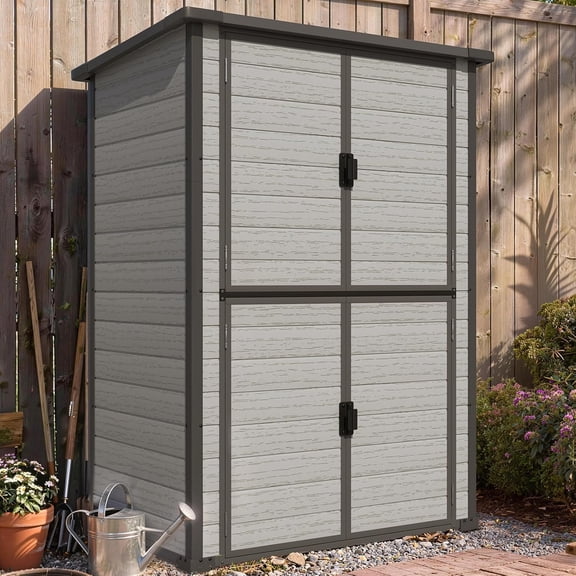 AECOJOY 58 Cu.ft Resin Outdoor Storage Shed with Floor, Plastic Storage Cabinet with Adjustable Shelves, Large Waterproof Patio Storage Building for Tools, Backyard
