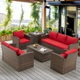 thumbnail image 1 of AECOJOY 6 Pieces Outdoor Furniture Set with Storage, Patio Rattan Wicker Sectional Sofa Couch Conversation Set, Red, 1 of 9