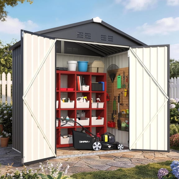 AECOJOY 6' x 4' Outdoor Metal Storage Shed with Lockable Door for Backyard in Dark Gray