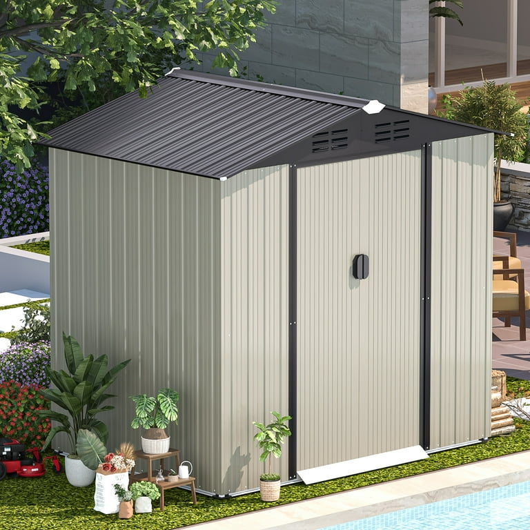 YODOLLA X Outdoor Metal Storage Shed Sliding Roof, 54 OFF