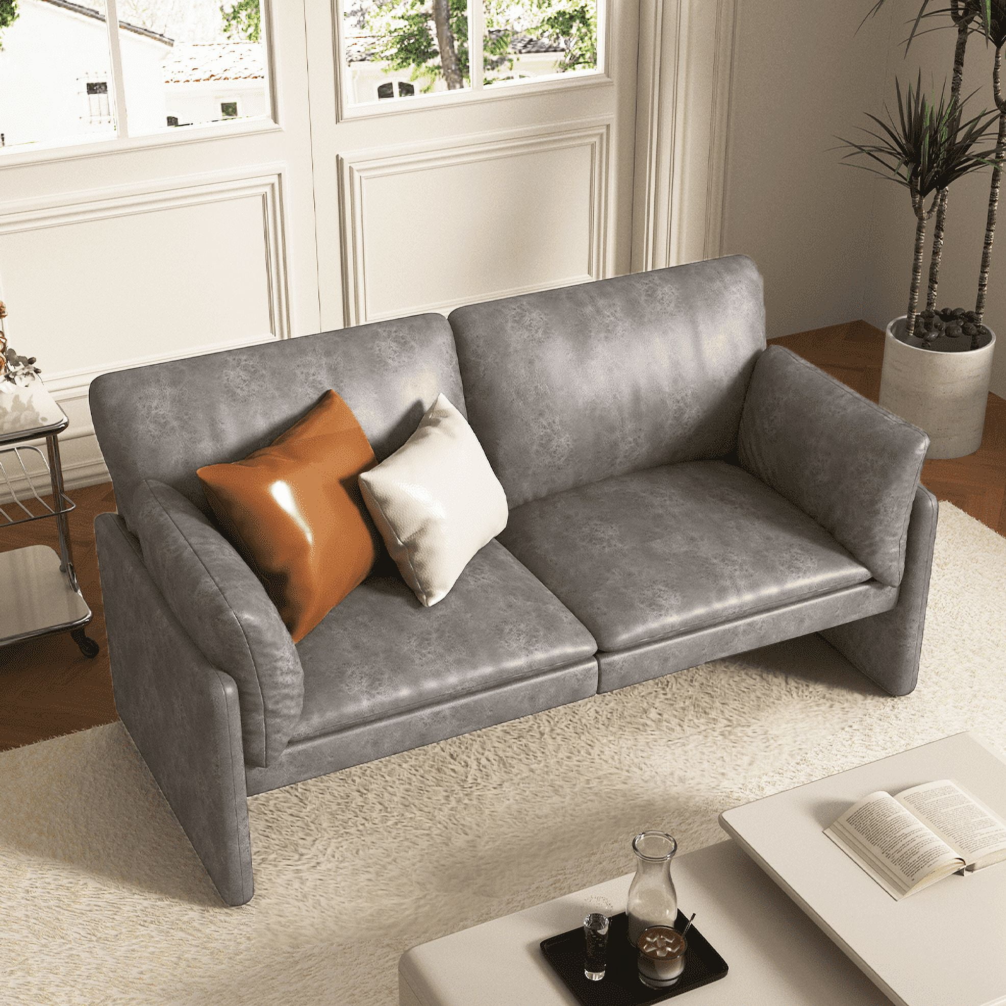 AECOJOY 68" Loveseat Sofa Couch for living room leather couch with Soft Cushions & Thick Armrests in Grey