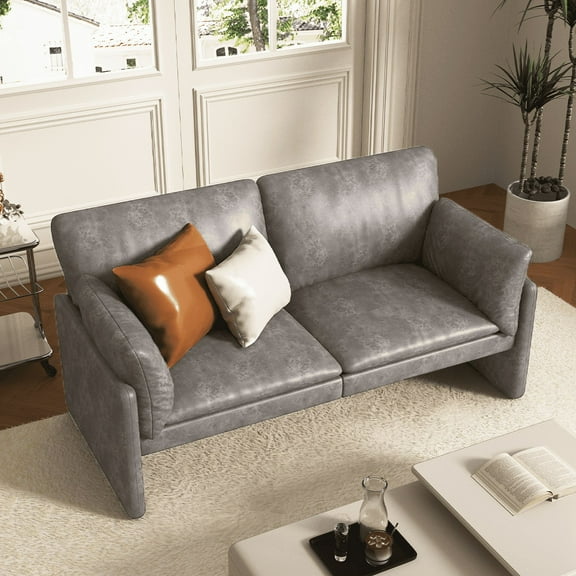 AECOJOY 68" Loveseat Sofa Couch for living room leather couch with Soft Cushions & Thick Armrests in Grey