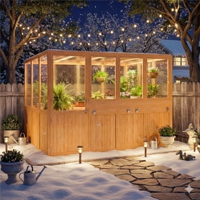 AECOJOY 6x10 FT Wood Greenhouse For Outdoor,Heavy Duty Lean-to Walk-in Greenhouse with Polycarbonate Panels,Openable Vent and Lockable Door,Backyard Garden
