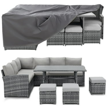 AECOJOY 7 Piece Patio Conversation Set, Outdoor Sectional Sofa Rattan Wicker Dining Furniture, Beige