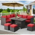 thumbnail image 1 of AECOJOY 7 Piece Patio Conversation Set, Outdoor Sectional Sofa Rattan Wicker Dining Furniture, Red, 1 of 10