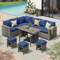 thumbnail image 1 of AECOJOY 7 Piece Patio Conversation Set, Outdoor Sectional Sofa Rattan Wicker Dining Furniture in Dark Blue, 1 of 7
