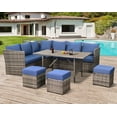 thumbnail image 1 of AECOJOY 7 Piece Patio Conversation Set, Outdoor Sectional Sofa Rattan Wicker Dining Furniture in Dark Blue, 1 of 7