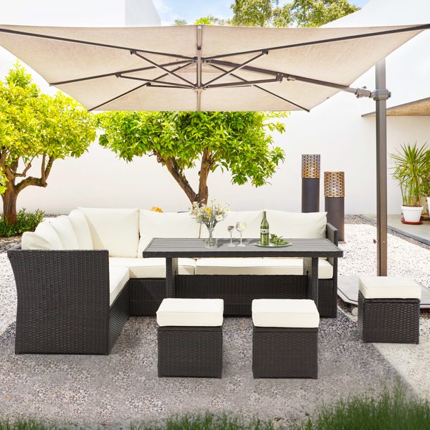 AECOJOY 7 Piece Patio Conversation Set, Outdoor Sectional Sofa Rattan