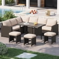 thumbnail image 1 of AECOJOY 7 Piece Patio Furniture Set PE Rattan Outdoor Dining Set Sectional Sofa Couch with Table Patio Conversation Set in Beige, 1 of 7