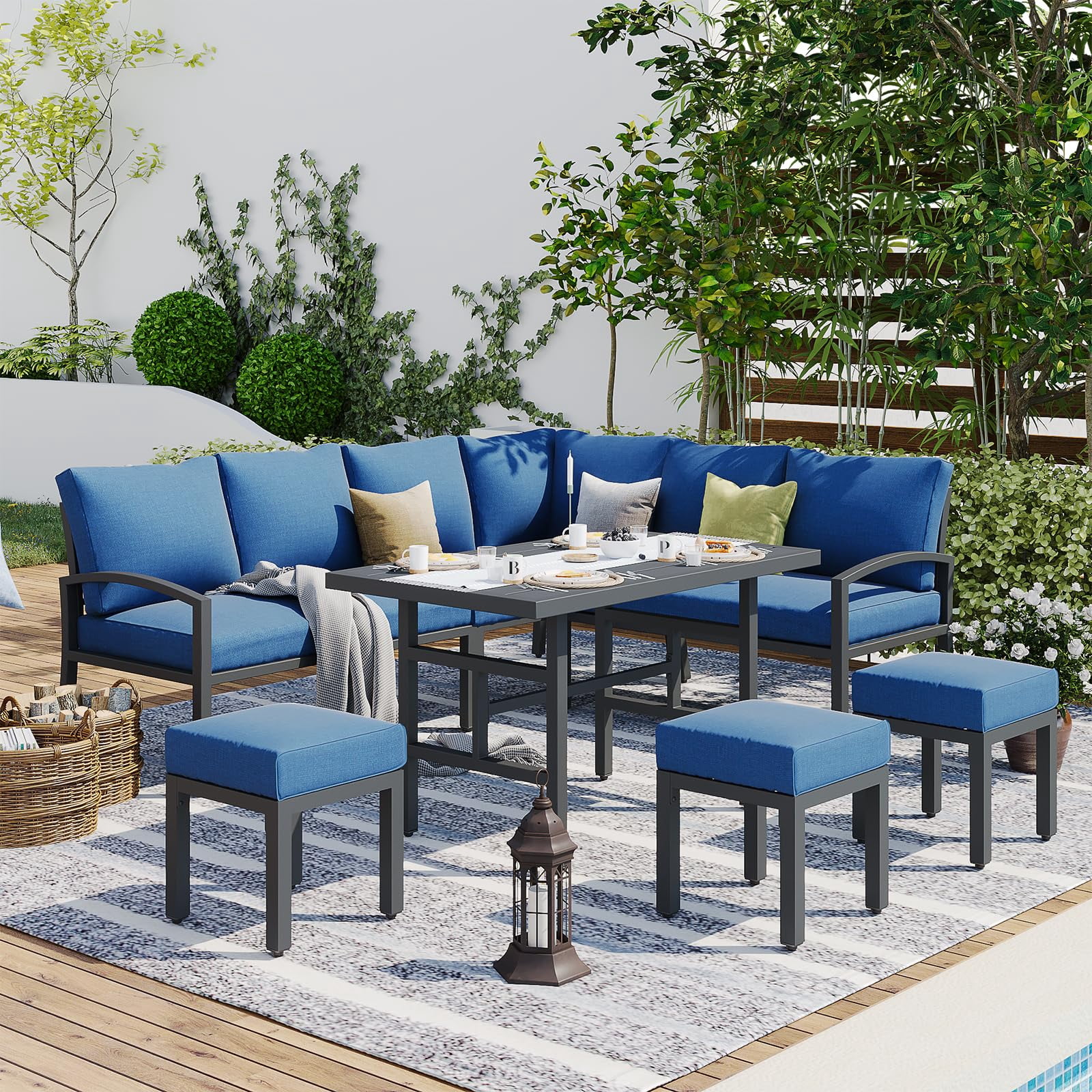 AECOJOY 7 Pieces Aluminum Patio Furniture Set, Patio Comversation Set ...