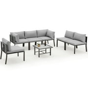 AECOJOY 7 Pieces Metal Outdoor Furniture Sets Patio Sectional Sofa Garden Conversation Sets for Backyard,Balcony, Lawn, Garden (Grey)